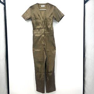 Rivet Utility Explorer Shimmery Gold Bronze Short Sleeve Jumpsuit Women's XS